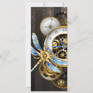 Carte Conseil Horloge à vapeur avec libellule mécanique