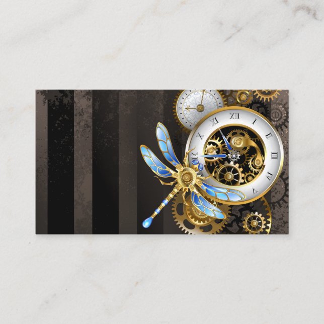 Carte Conseil Horloge à vapeur avec libellule mécanique (Devant)