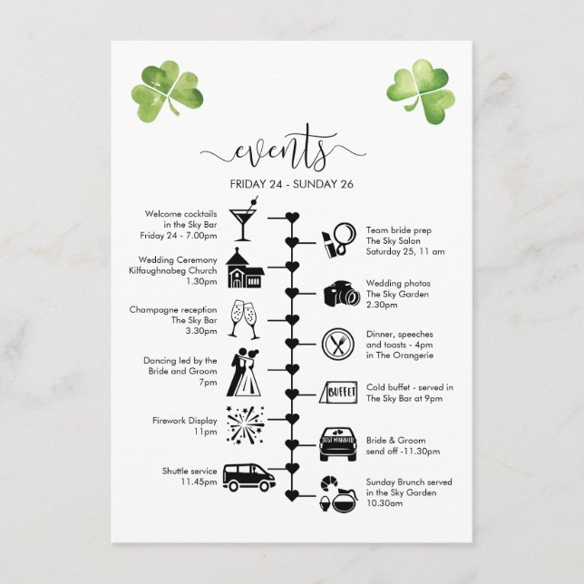 Carte Conseil Itinéraire invité du Mariage irlandais (Devant)