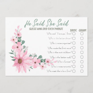 Carte Conseil Jeu de Baby Shower Mariage Fleurs Roses Il a Dit E