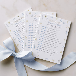 Carte Conseil Jeu de devinette pour Baby Shower Fleur sauvage bl
