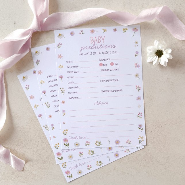 Carte Conseil Jeu de Prédictions et Conseils pour Bébé Fête Rose (Baby predictions and advice cards in pink wildflower design)