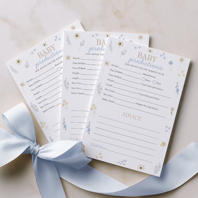 Carte Conseil Jeu de Prédictions et Conseils pour Bébé Fleur Sau (Blue wildflower baby predictions and advice card)