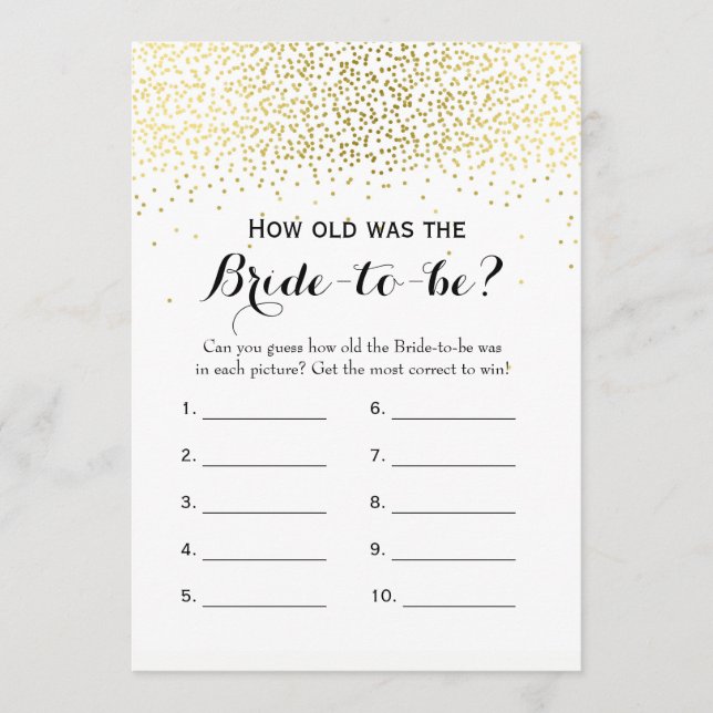 Carte Conseil Jeux de Fête des mariées Confetti Gold Double Side (Devant)