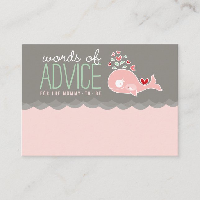 Carte Conseil Jolie Pregnant rose baleine Baby shower Jeu maman (Devant)