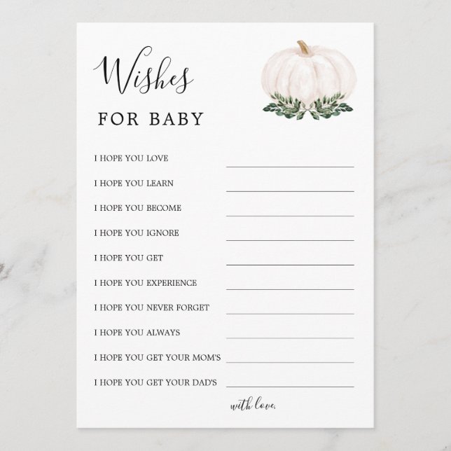 Carte Conseil Le Rustique Petit Baby shower Citrouille Veut (Devant)