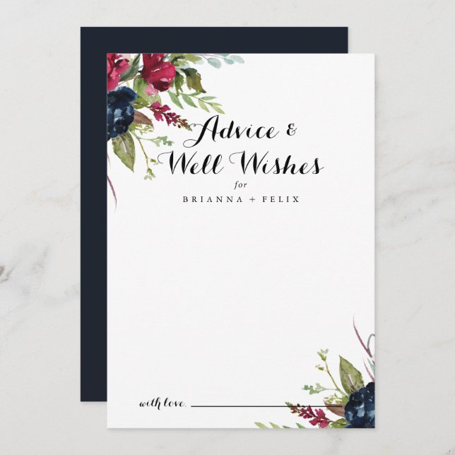 Carte Conseil Luxe Whimsical Boho Floral Mariage (Devant / Derrière)