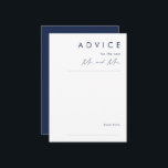 Carte Conseil Mariage bleu marine minimaliste moderne<br><div class="desc">Cette carte de conseil minimaliste marine bleue mariage est parfaite pour votre mariage boho classe. Son design abstrait simple et unique, accompagné d'un script minimaliste contemporain et d'une palette de couleurs bleu marine foncé, donne à ce produit une sensation de luxe formel élégant tout en restant simpliste, chic bohème. Gardez-le...</div>