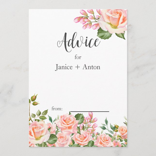 Carte Conseil Mariage botanique rose pâle (Devant)