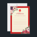 Carte Conseil Mariage chinois rouge jardin floral double bonheur<br><div class="desc">Réalisez votre mariage de rêve avec une touche orientale ! Vous pouvez personnaliser le design en ajoutant vos noms et date de mariage, etc. Vous êtes également invités à me contacter pour tout design spécial qui vous est unique. Le symbole du double bonheur et les décorations rouges sont des éléments...</div>
