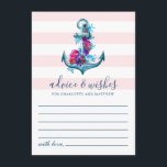 Carte Conseil Mariage d'Ancre d'aquarelle rose marine<br><div class="desc">Conseil mariage nautique & design de carte de voeux avec ancre avec fleurs sur un arrière - plan rose rayures.</div>