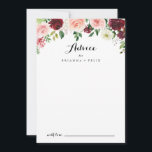 Carte Conseil Mariage de calligraphie florale de printemps de Bo<br><div class="desc">Cette carte de conseil mariage de calligraphie printanière violet bordeaux est parfaite pour un mariage moderne. Le design peint à la main est composé de feuilles verts, de rose éblouissant, de rousse, de violet, de rouge, de blanc et de roses bourguignons éblouissants, de pivoines soigneusement disposées dans de petits bouquets...</div>