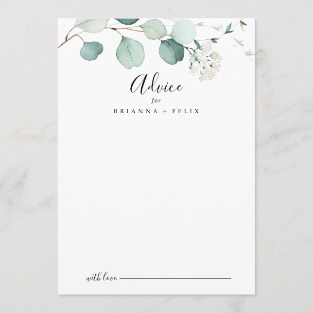 Carte Conseil Mariage de feuillage Eucalyptus vert d'été (Devant)