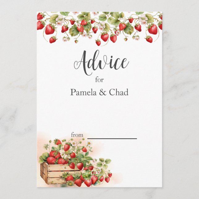 Carte Conseil Mariage de fraises d'aquarelle (Devant)