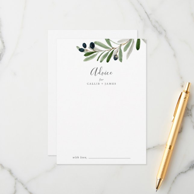 Carte Conseil Mariage de la Branche d'Olivier moderne (Devant/Arrière en situation)