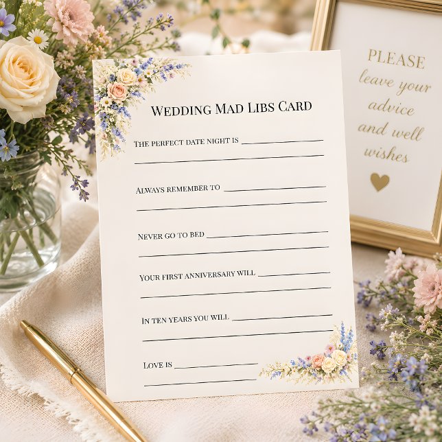 Carte Conseil Mariage de luxe dans une prairie de fleurs sauvage (Part of the luxury wildflower meadow wedding theme collection, activity card)