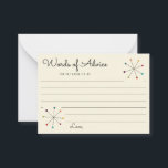 Carte Conseil Mariage de style moderne moderne rétro Vintage<br><div class="desc">Ajoutez une touche spéciale aux douches mariages et nuptiales avec ces cartes de conseils doublées, elles présentent une ambiance rétro amusante avec un design moderne du milieu du siècle. Des astérisques atomiques colorés ou des formes de flocon de neige ornent ces fiches d'index de conseils. Les formes d'astérisque noir sont...</div>