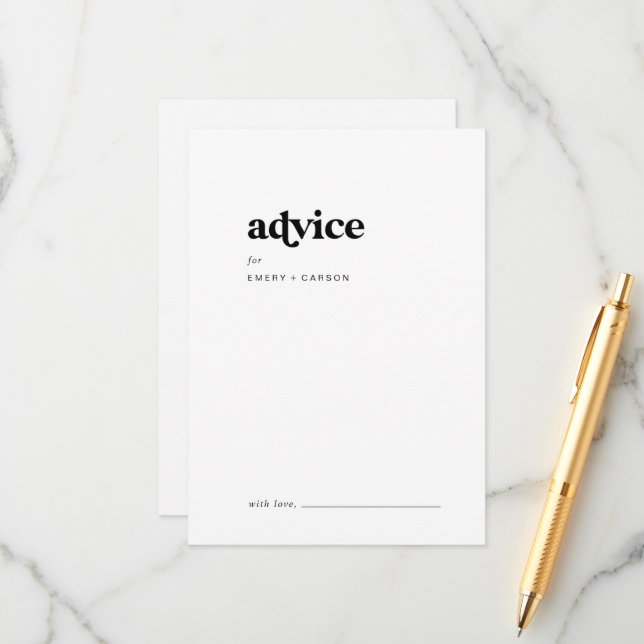Carte Conseil Mariage de typographie noire moderne (Devant/Arrière en situation)
