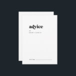 Carte Conseil Mariage de typographie noire moderne<br><div class="desc">Cette carte de conseil mariage de typographie noire moderne est parfaite pour un mariage simple et peut être utilisée pour n'importe quel événement. Le design minimaliste noir et blanc présente une police rétro mais contemporaine, avec une atmosphère bohème rustique unique. Parfait pour toute saison. Gardez-le minimal, en l'état, ou ajoutez...</div>