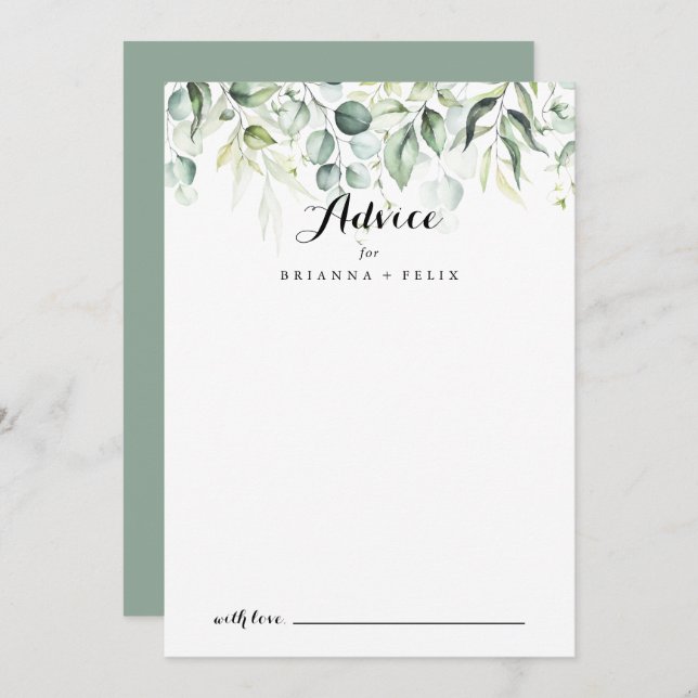 Carte conseil Mariage Eucalyptus couleur Aquarelle (Devant / Derrière)