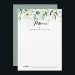 Carte conseil Mariage Eucalyptus couleur Aquarelle<br><div class="desc">Cette carte de conseil mariage de verdure à l'eucalyptus aquarelle est parfaite pour un mariage rustique. Cette conception artistique présente un feuillage vert d'eucalyptus dessiné à la main, aquarelle, inspirant la beauté naturelle. Ces cartes sont parfaites pour un mariage, une douche nuptiale, un baby shower, une fête de remise de...</div>