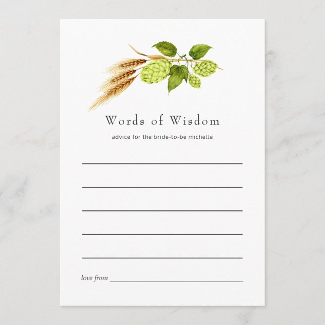 Carte Conseil Mariage Fête de Fiançailles Bière Willow Verdure O (Devant)