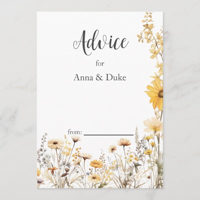 Carte Conseil Mariage Fleur sauvage jaune (Devant)