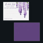 Carte Conseil Mariage floral aquarelle wisteria lilas violet<br><div class="desc">Cartes de conseils de mariage à fleurs de glycine à l'aquarelle violette lilas présentent des fleurs de glycine élégantes à l'aquarelle dans des tons de lavande et de violet doux avec des feuilles vertes sur fond blanc avec un espace pour que vos invités ajoutent leur "Liste de souhaits" d'aventures à...</div>
