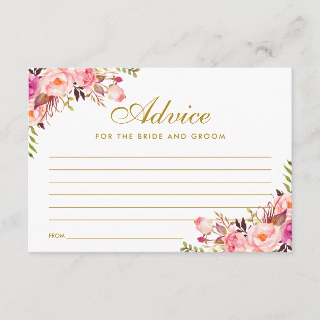 Carte conseil Mariage Floral Rose Blush Gold (Devant)