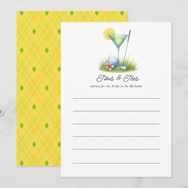 Carte Conseil Mariage Gen Z Jaune & Vert Golf Shower (Devant / Derrière)