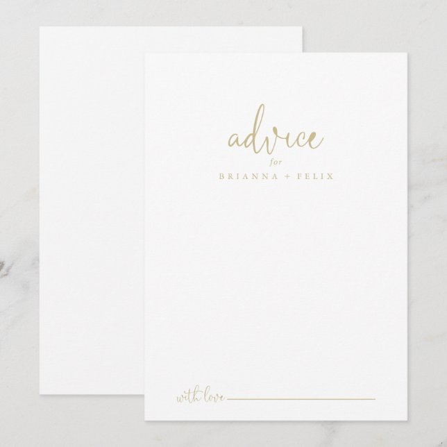 Carte conseil Mariage Gold Love Script (Devant / Derrière)
