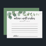 Carte conseil Mariage Green Delight Eucalyptus<br><div class="desc">Cette carte de conseil mariage à l'eucalyptus est idéale pour un mariage moderne. L'aménagement comprend des branches et des feuilles d'eucalyptus botaniques élégants dessinés à la main dans des aquarelles. Ces cartes sont parfaites pour un mariage, une douche nuptiale, un baby shower, une fête de remise de diplômes et plus...</div>