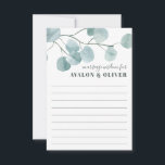 Carte Conseil Mariage Mariage d'Eucalyptus en argent<br><div class="desc">Ce joli design terreux présente une image de branches délicates d'eucalyptus en argent et a été créé pour coordonner avec notre Silver Dollar Eucalyptus Mariage Stationery Suite.</div>