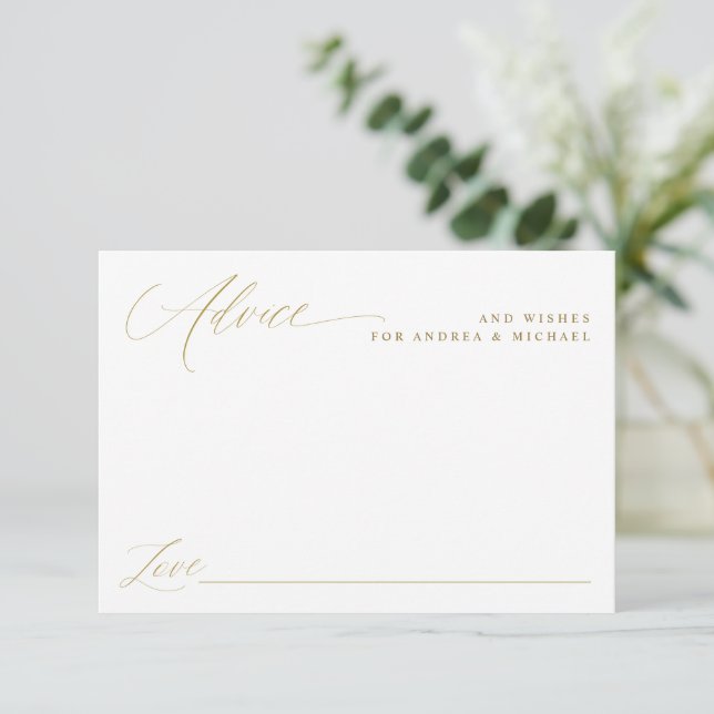 Carte Conseil Mariage Moderne Élégant Calligraphie Or (Debout devant)