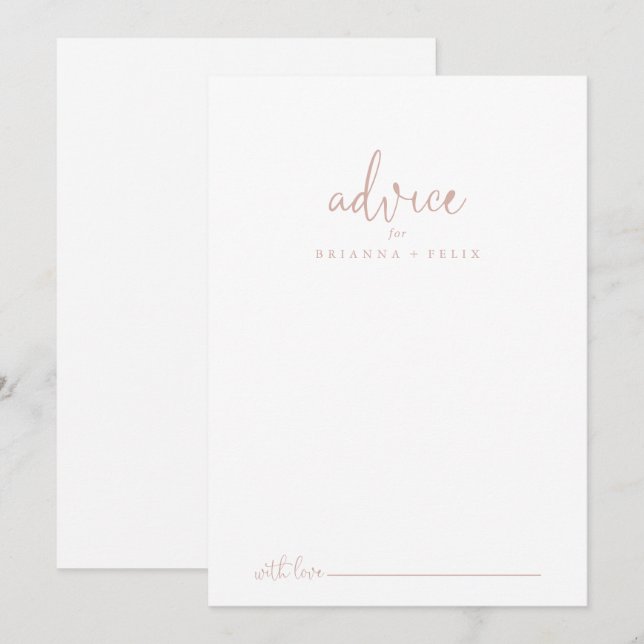 Carte conseil Mariage rose Gold Love Script (Devant / Derrière)