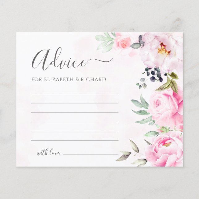 Carte conseil Mariage rose Peony (Devant)
