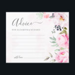 Carte conseil Mariage rose Peony<br><div class="desc">Créez un souvenir durable avec ces belles cartes de conseils mariages à thème rose et fleuri. Laissez vos invités partager leur profonde sagesse et leurs voeux de mariage heureux. Ces cartes de charme sont parfaites pour tout couple qui planifie un mariage de printemps ou d'été. Ils sont une belle alternative...</div>