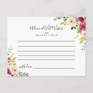 Carte conseil Mariage vert rose rose