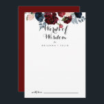 Carte Conseil Marine rose de Bourgogne Paroles Mariages florales<br><div class="desc">Cette carte de conseil de sagesse aux mots mariages de marine rose bordeaux est parfaite pour un mariage rustique. Le design se compose de pivoines roses, rousses, navales, bleues et bordeaux, de roses au feuillage vert soigneusement assemblés en bouquets élégants. Ces cartes sont parfaites pour un mariage, une douche nuptiale,...</div>