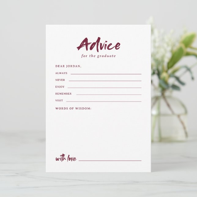 Carte Conseil Maroon Simple Modern Brush Script Graduation (Debout devant)
