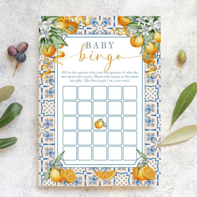 Carte Conseil Mediterranean Citrus Baby Shower | Baby Bingo Game (Créateur téléchargé)