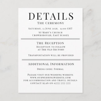 Carte Conseil Minimalist Wedding Details Card | Elegant Editable