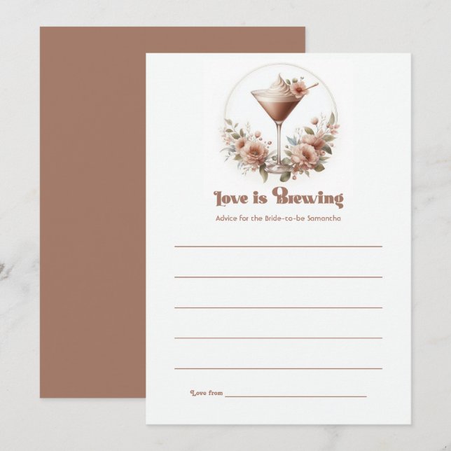 Carte Conseil Mocha Mousse Love is Brewing Bridal Shower (Devant / Derrière)