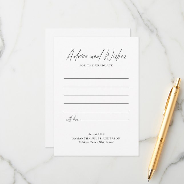 Carte Conseil Modern Script Advice and Wishes Graduation (Devant/Arrière en situation)