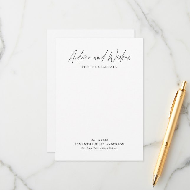 Carte Conseil Modern Script Advice and Wishes Graduation (Devant/Arrière en situation)