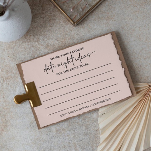 Carte Conseil Moderne Script blush Date Nuit Idées douche nuptia (date night idea advice card for bridal shower games or bridal party )