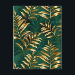 Carte Conseil Motif sans couture avec des fougères dorées<br><div class="desc">Motif sans couture d'or,  de bijoux,  de branches de fougères brillantes et de feuilles sur fond vert,  boisé et texturé. Fougère dorée.</div>