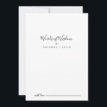 Carte Conseil Mots Mariages minimalistes simples de sagesse<br><div class="desc">Cette simple carte de conseil minimaliste de mots mariages de sagesse est parfaite pour un mariage moderne. Le design sobre et élégant présente une typographie de script classique et sophistiquée en noir et blanc. Ces cartes sont parfaites pour un mariage, une douche nuptiale, un baby shower, une fête de remise...</div>