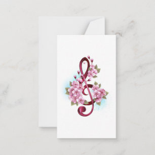 Carte Conseil Musical treble clef notes with sakura flowers