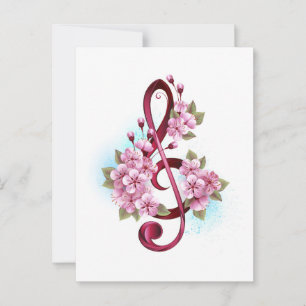 Carte Conseil Musical treble clef notes with sakura flowers